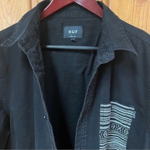 Men’s HUF Fleece Lined Button Down in Black Denim